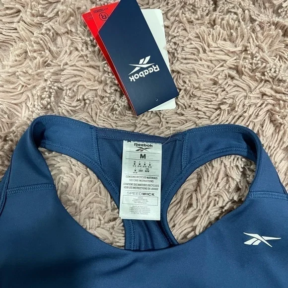Reebok Women Running Essentials Blue Sports Bra Unpadded Cup NEW - Picture 4 of 5